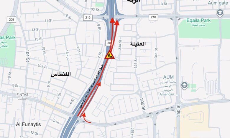 المرور:-إغلاق-الحارتين-الوسطى-واليمنى-وحارة-الأمان-من-طريق-الفحيحيل